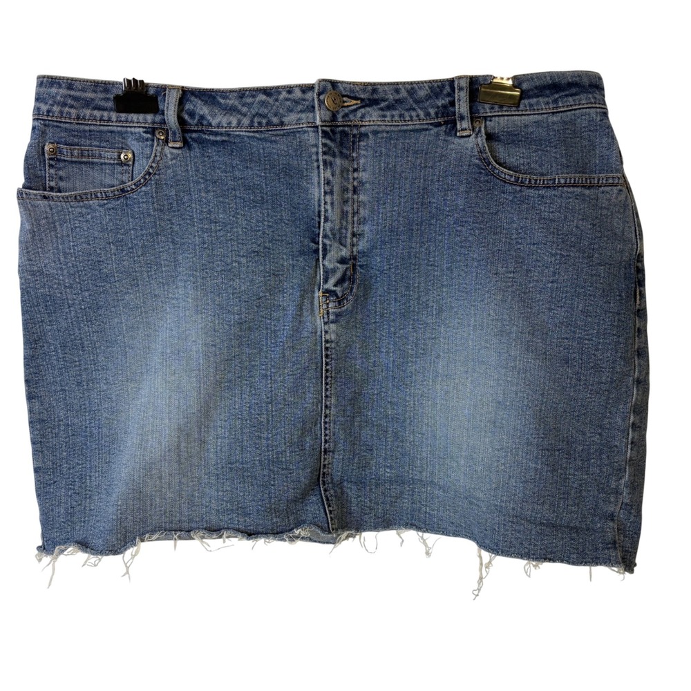 Venezia Jeans Denim Skirt Womens 18 Blue Raw Hem Stretch Mini Skirt
